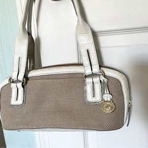 Brahmin over shoulder woven body and embossed leather straps